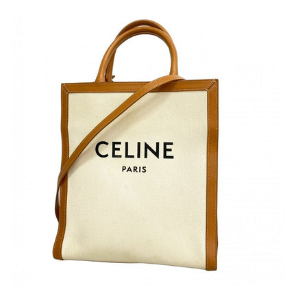 Celine Tote Canvas Leather Light Brown White Gold Hardware 2way Bag Ladies