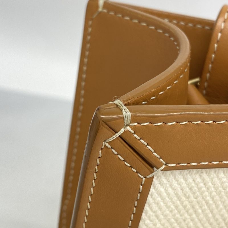 Celine Tote Canvas Leather Light Brown White Gold Hardware 2way Bag Ladies