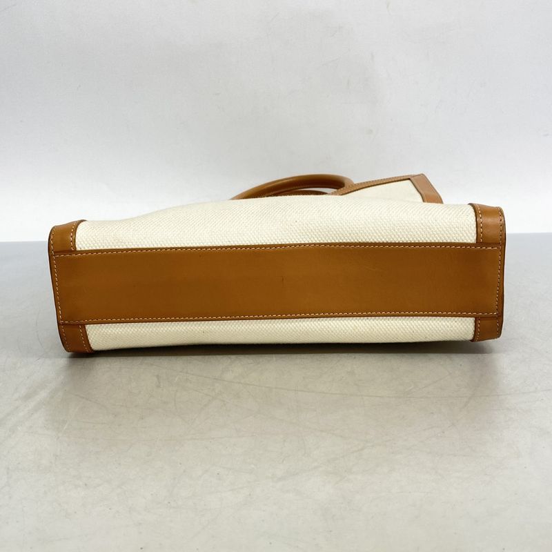 Celine Tote Canvas Leather Light Brown White Gold Hardware 2way Bag Ladies