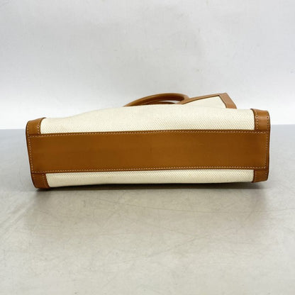 Celine Tote Canvas Leather Light Brown White Gold Hardware 2way Bag Ladies