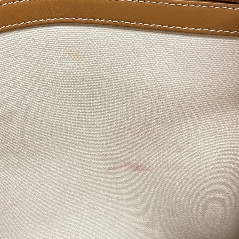 Celine Tote Canvas Leather Light Brown White Gold Hardware 2way Bag Ladies