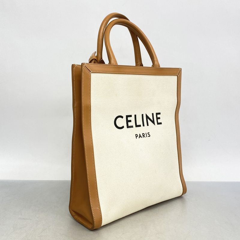 Celine Tote Canvas Leather Light Brown White Gold Hardware 2way Bag Ladies