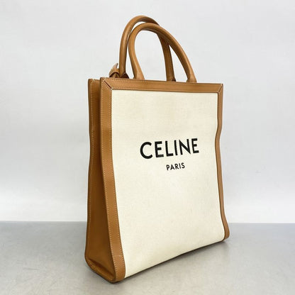 Celine Tote Canvas Leather Light Brown White Gold Hardware 2way Bag Ladies