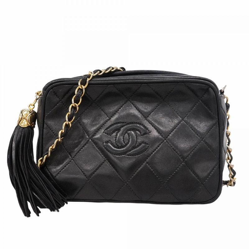 Chanel Shoulder Bag Matelasse Lambskin Black Gold Hardware Women