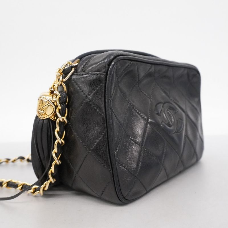 Chanel Shoulder Bag Matelasse Lambskin Black Gold Hardware Women