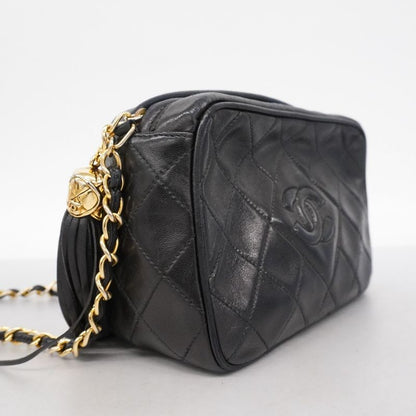 Chanel Shoulder Bag Matelasse Lambskin Black Gold Hardware Women