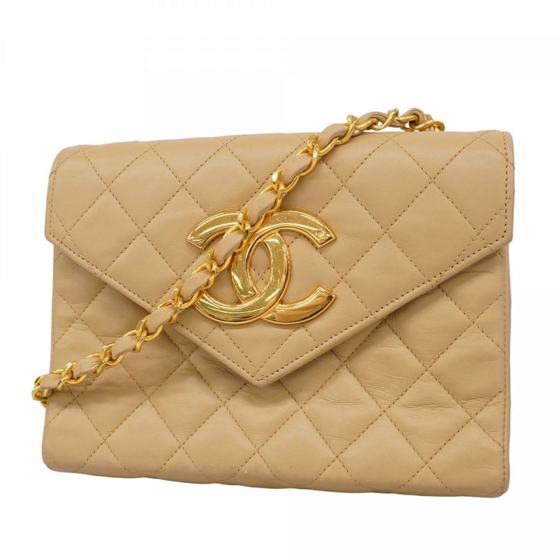 Chanel Shoulder Bag Mini Matelasse Lambskin Beige Gold Hardware Women