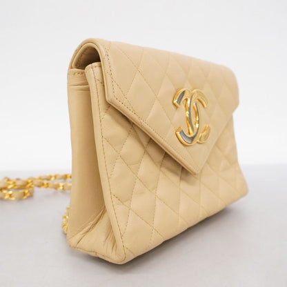 Chanel Shoulder Bag Mini Matelasse Lambskin Beige Gold Hardware Women
