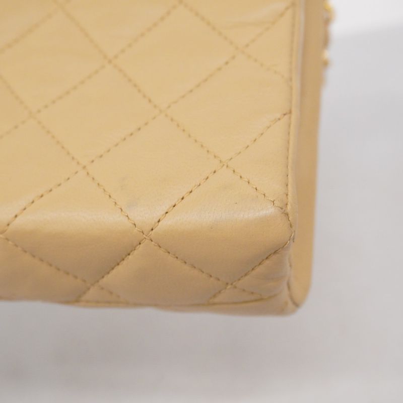 Chanel Shoulder Bag Mini Matelasse Lambskin Beige Gold Hardware Women