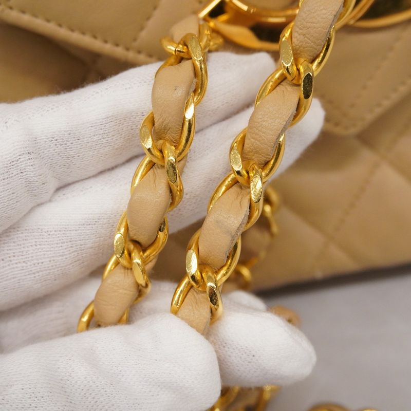 Chanel Shoulder Bag Mini Matelasse Lambskin Beige Gold Hardware Women