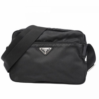 Prada Shoulder Bag Tessuto Nylon Black Silver Hardware Men Women Unisex