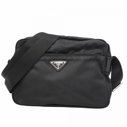 Prada Shoulder Bag Tessuto Nylon Black Silver Hardware Men Women Unisex