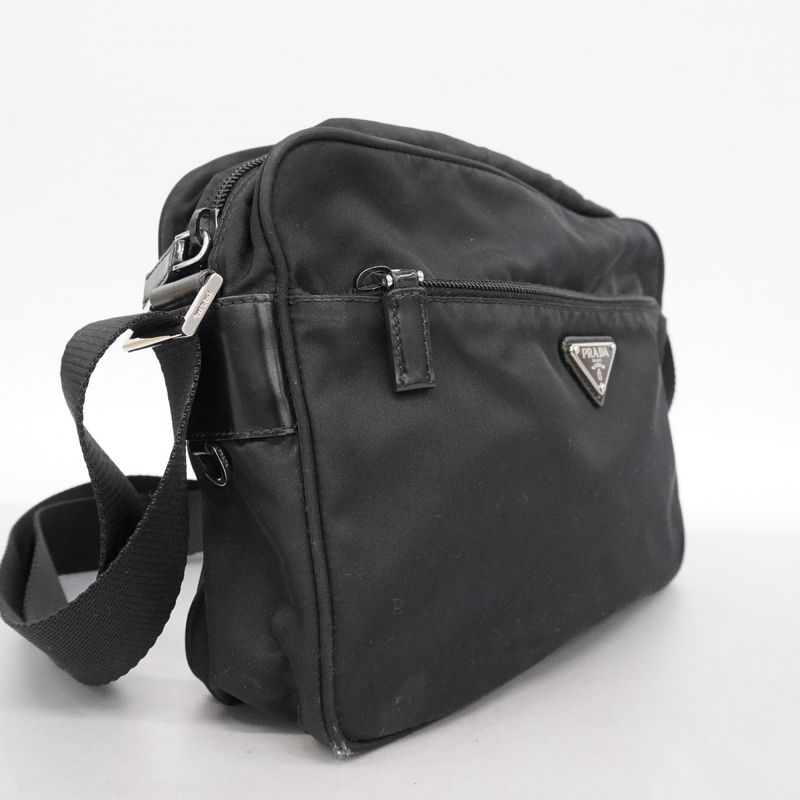 Prada Shoulder Bag Tessuto Nylon Black Silver Hardware Men Women Unisex