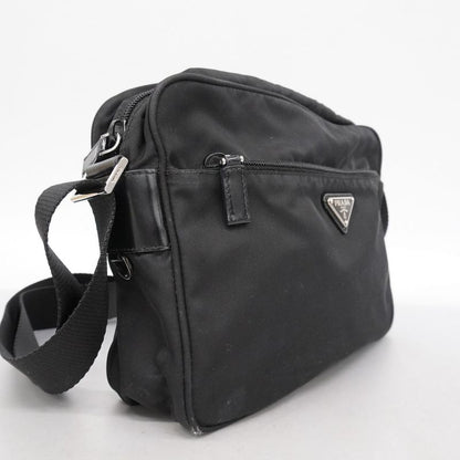 Prada Shoulder Bag Tessuto Nylon Black Silver Hardware Men Women Unisex