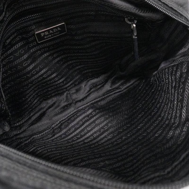 Prada Shoulder Bag Tessuto Nylon Black Silver Hardware Men Women Unisex