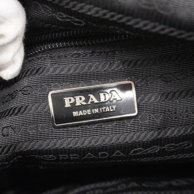 Prada Shoulder Bag Tessuto Nylon Black Silver Hardware Men Women Unisex