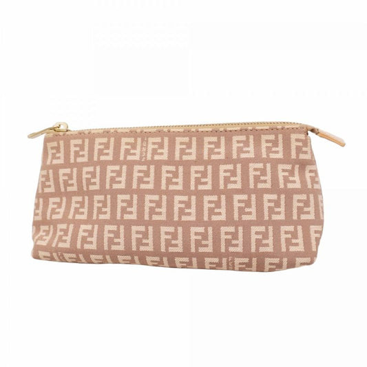 Fendi Pouch Zucchino Cotton Pink Beige Chien Pan Gold Hardware Women's