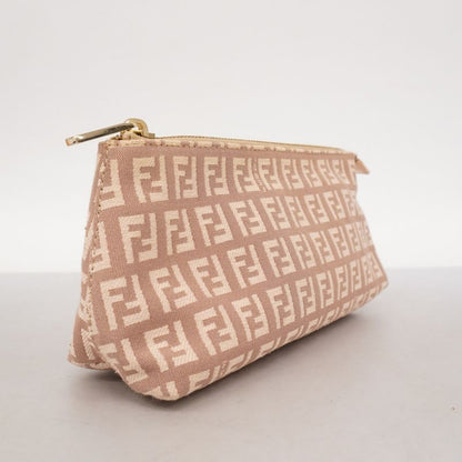 Fendi Pouch Zucchino Cotton Pink Beige Chien Pan Gold Hardware Women's