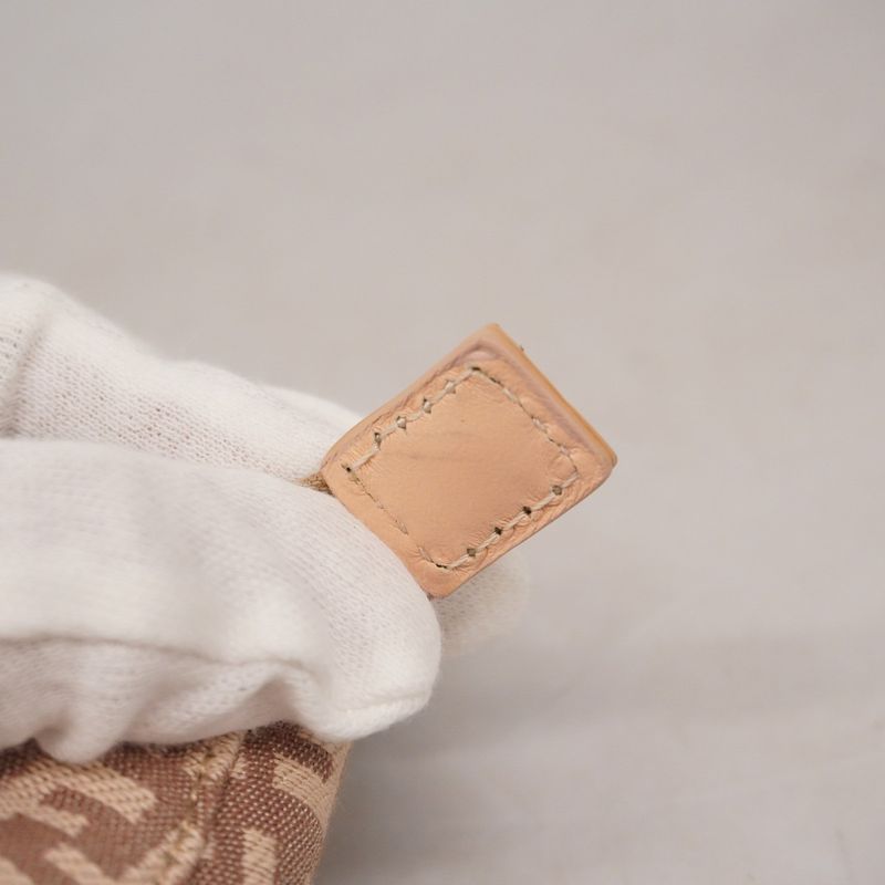 Fendi Pouch Zucchino Cotton Pink Beige Chien Pan Gold Hardware Women's