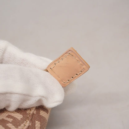 Fendi Pouch Zucchino Cotton Pink Beige Chien Pan Gold Hardware Women's