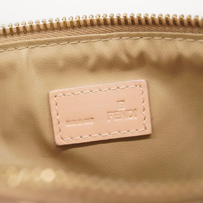 Fendi Pouch Zucchino Cotton Pink Beige Chien Pan Gold Hardware Women's