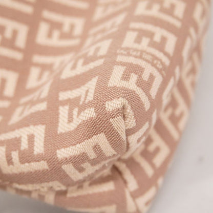 Fendi Pouch Zucchino Cotton Pink Beige Chien Pan Gold Hardware Women's