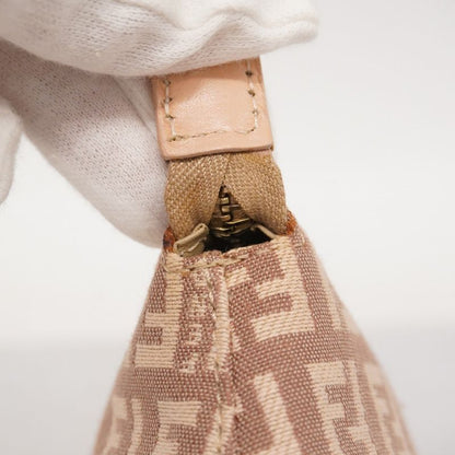 Fendi Pouch Zucchino Cotton Pink Beige Chien Pan Gold Hardware Women's