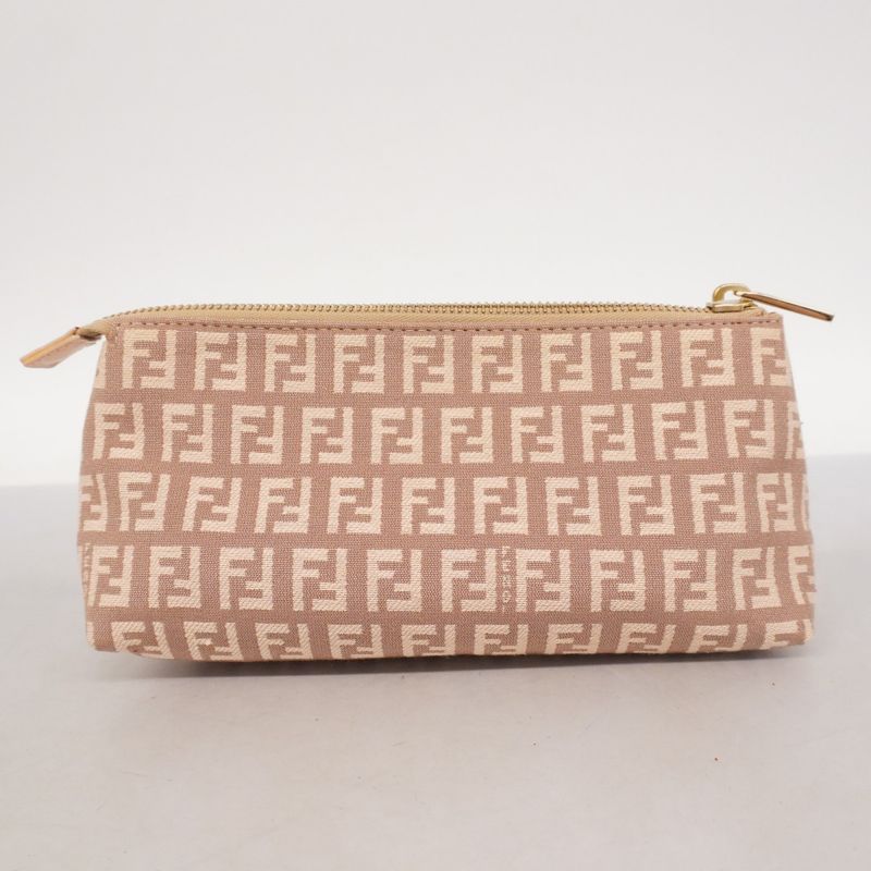 Fendi Pouch Zucchino Cotton Pink Beige Chien Pan Gold Hardware Women's