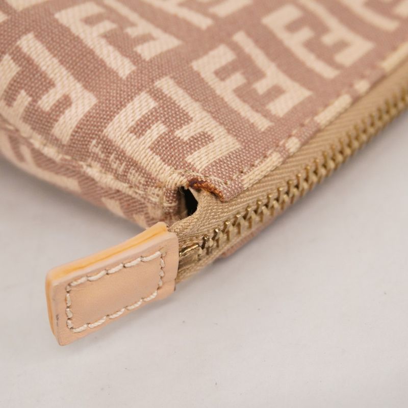 Fendi Pouch Zucchino Cotton Pink Beige Chien Pan Gold Hardware Women's