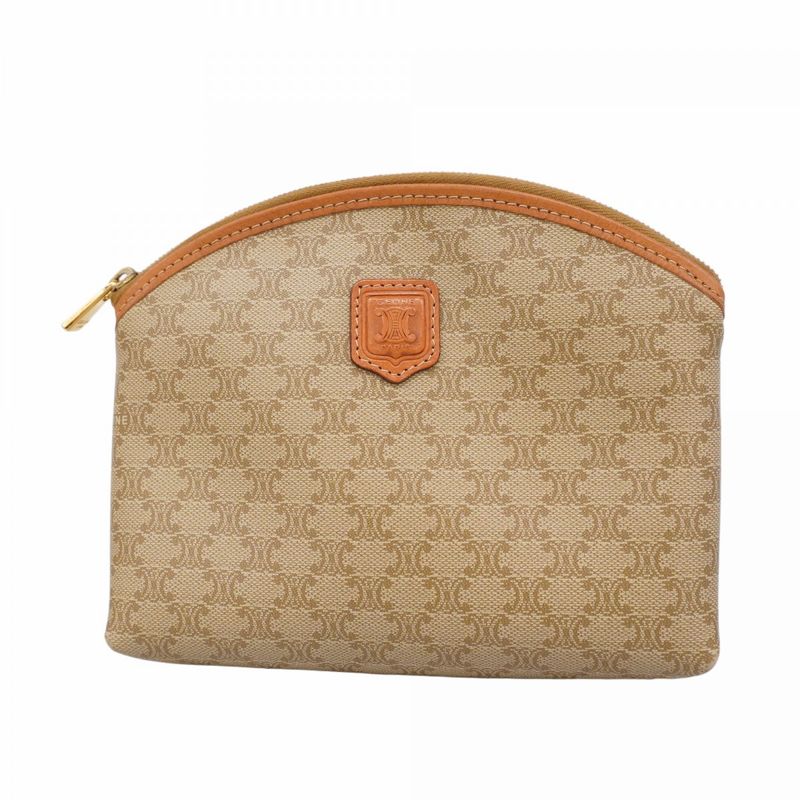 Celine Pouch Macadam PVC Beige Gold Hardware Women