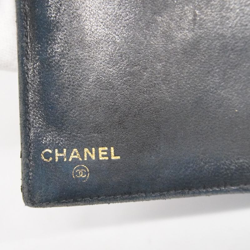 Chanel Long Wallet Caviar Skin Lambskin Black Gold Hardware Women