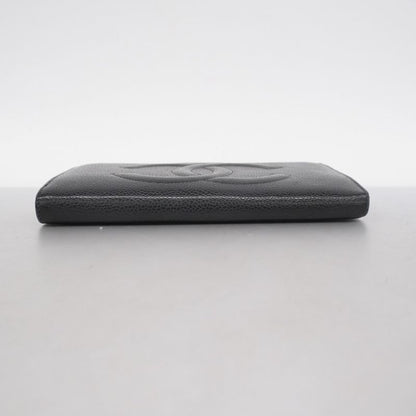 Chanel Long Wallet Caviar Skin Lambskin Black Gold Hardware Women