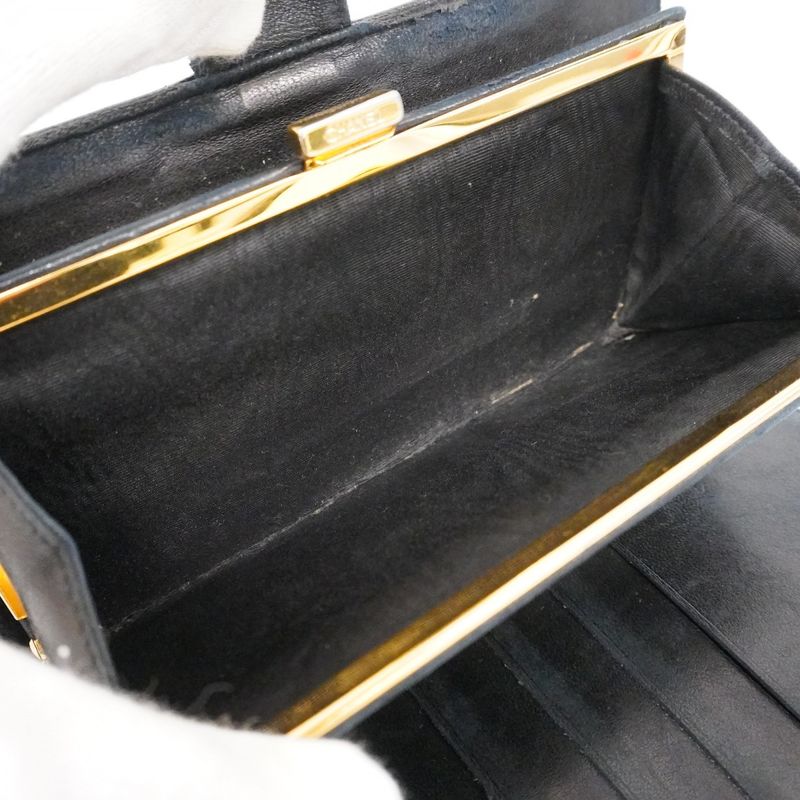 Chanel Long Wallet Caviar Skin Lambskin Black Gold Hardware Women