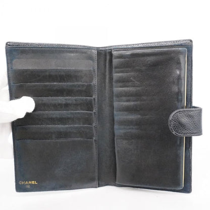 Chanel Long Wallet Caviar Skin Lambskin Black Gold Hardware Women