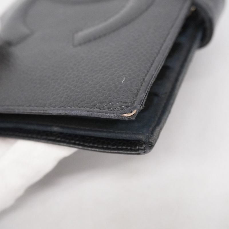 Chanel Long Wallet Caviar Skin Lambskin Black Gold Hardware Women