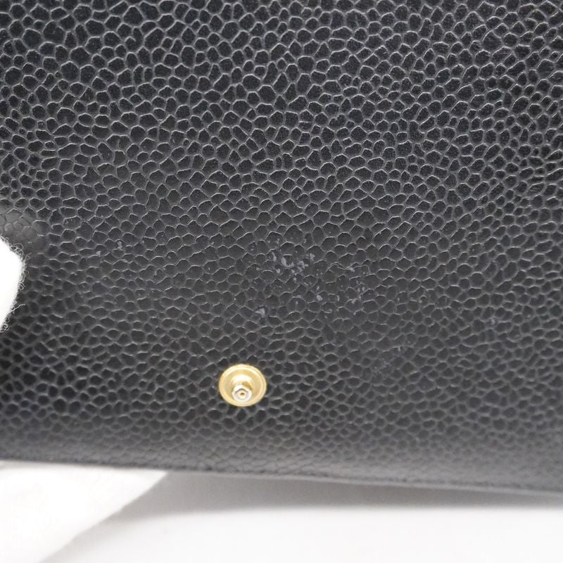 Chanel Long Wallet Caviar Skin Lambskin Black Gold Hardware Women