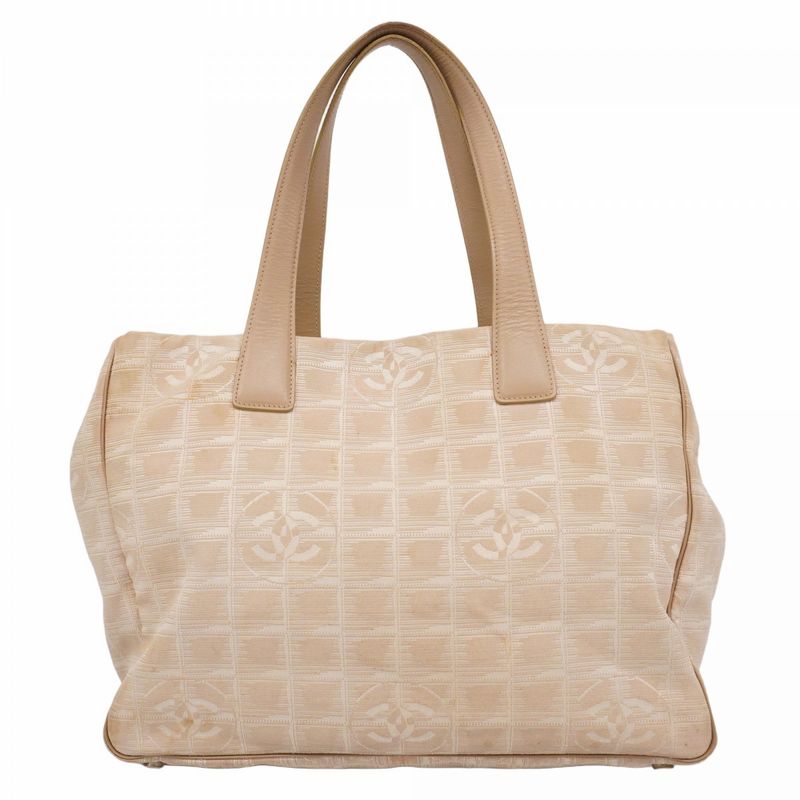 Chanel Tote New Travel Nylon Beige Silver Hardware Women's