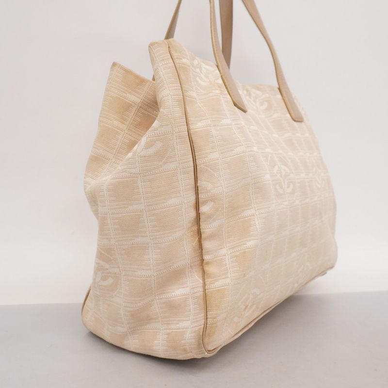 Chanel Tote New Travel Nylon Beige Silver Hardware Women's