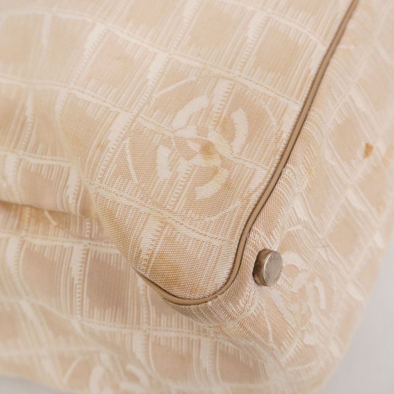 Chanel Tote New Travel Nylon Beige Silver Hardware Women's