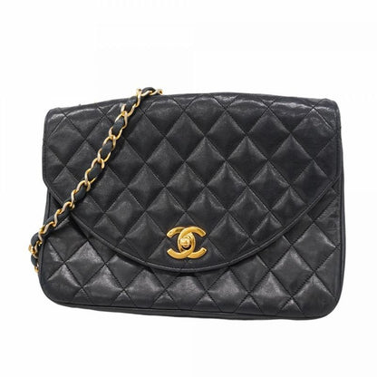 Chanel Shoulder Bag Matelasse Lambskin Black Gold Hardware Women