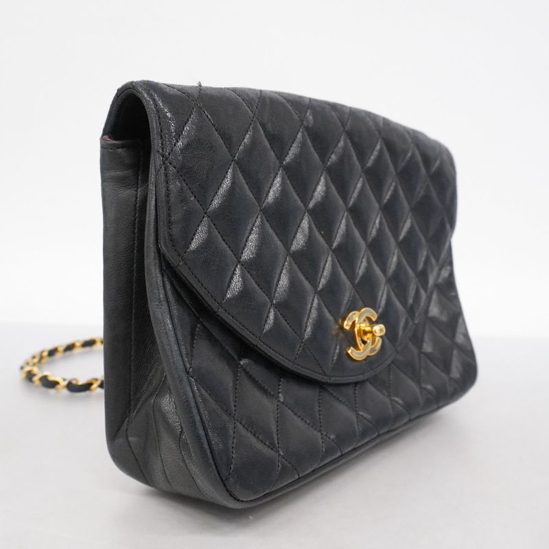 Chanel Shoulder Bag Matelasse Lambskin Black Gold Hardware Women