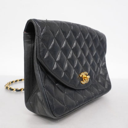 Chanel Shoulder Bag Matelasse Lambskin Black Gold Hardware Women