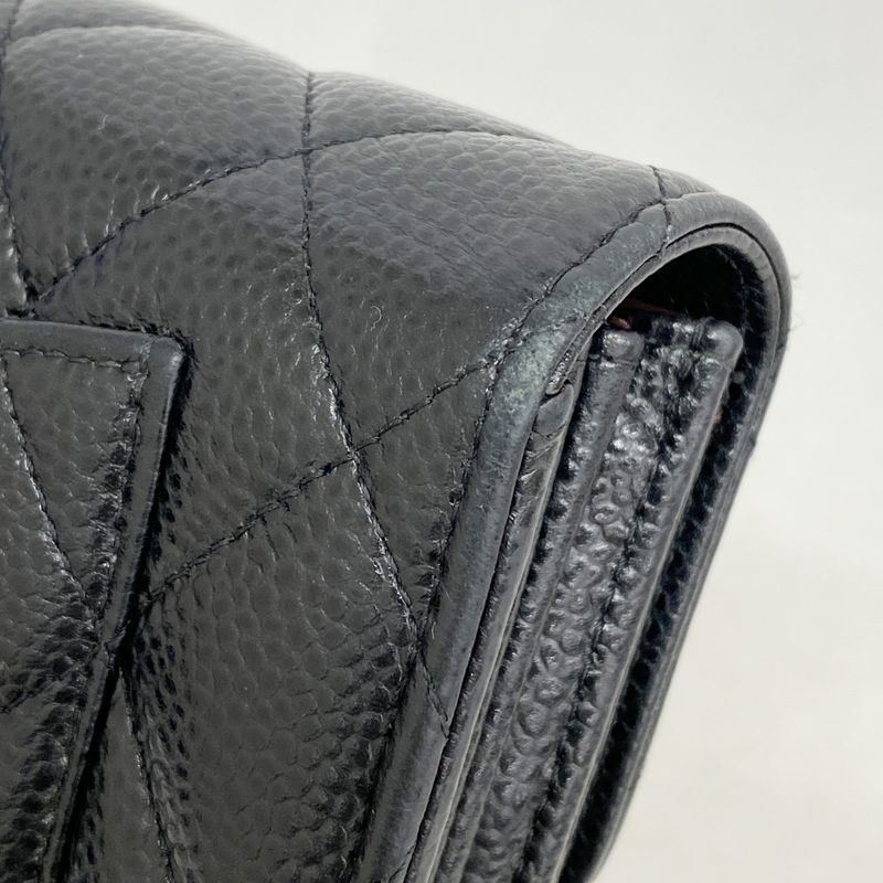 Chanel Long Wallet Matelasse Caviar Skin Black Gold Hardware Women