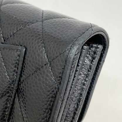 Chanel Long Wallet Matelasse Caviar Skin Black Gold Hardware Women