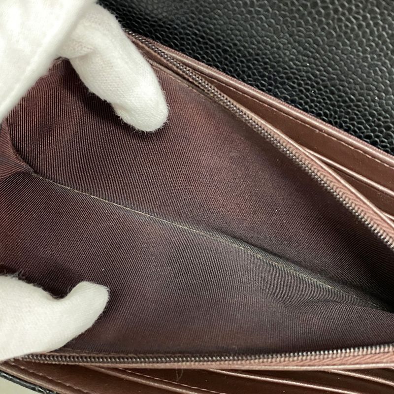 Chanel Long Wallet Matelasse Caviar Skin Black Gold Hardware Women