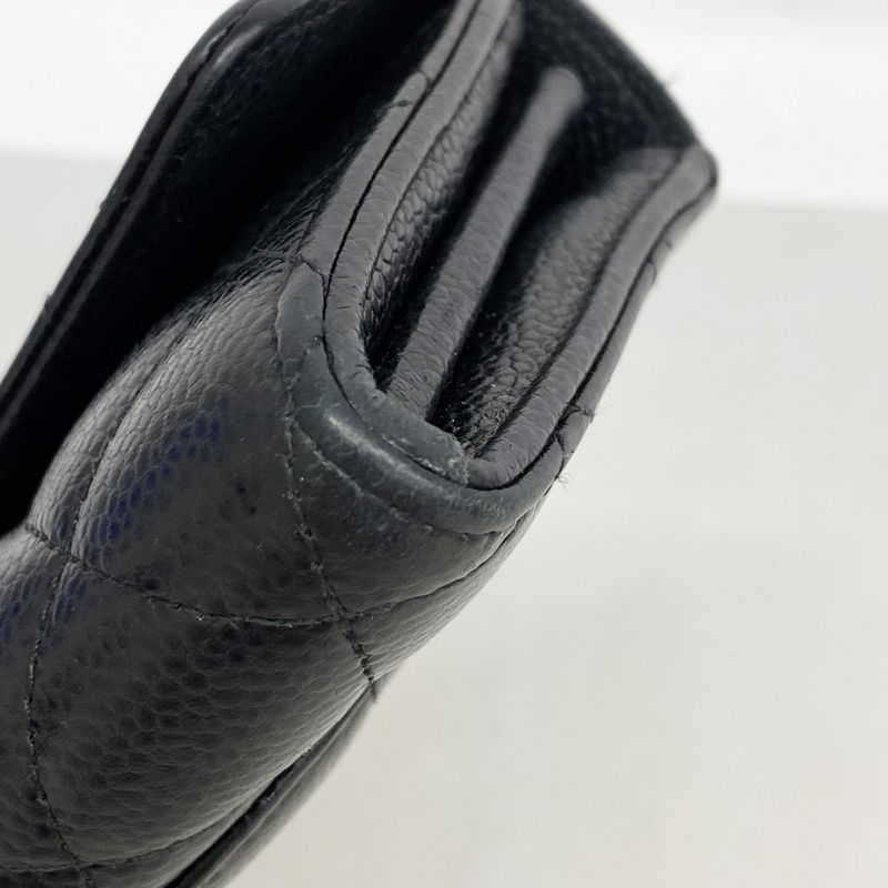 Chanel Long Wallet Matelasse Caviar Skin Black Gold Hardware Women