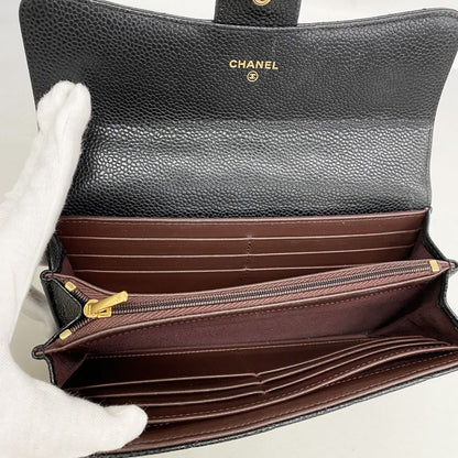Chanel Long Wallet Matelasse Caviar Skin Black Gold Hardware Women