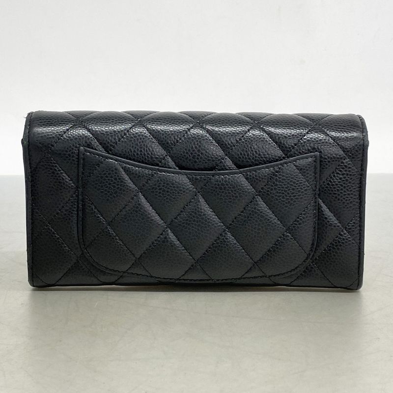 Chanel Long Wallet Matelasse Caviar Skin Black Gold Hardware Women