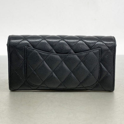 Chanel Long Wallet Matelasse Caviar Skin Black Gold Hardware Women