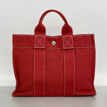 Hermes Tote Bag Deauville PM Canvas Red Silver Hardware Women